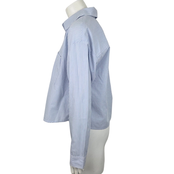 Abercrombie Oversized Cropped Poplin Dress Shirt NEW Womens Medium Blue White - Picture 5 of 11